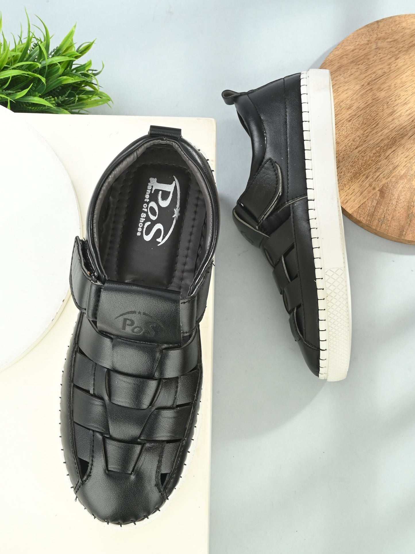 Mens Casual PU Leather Black Sandal